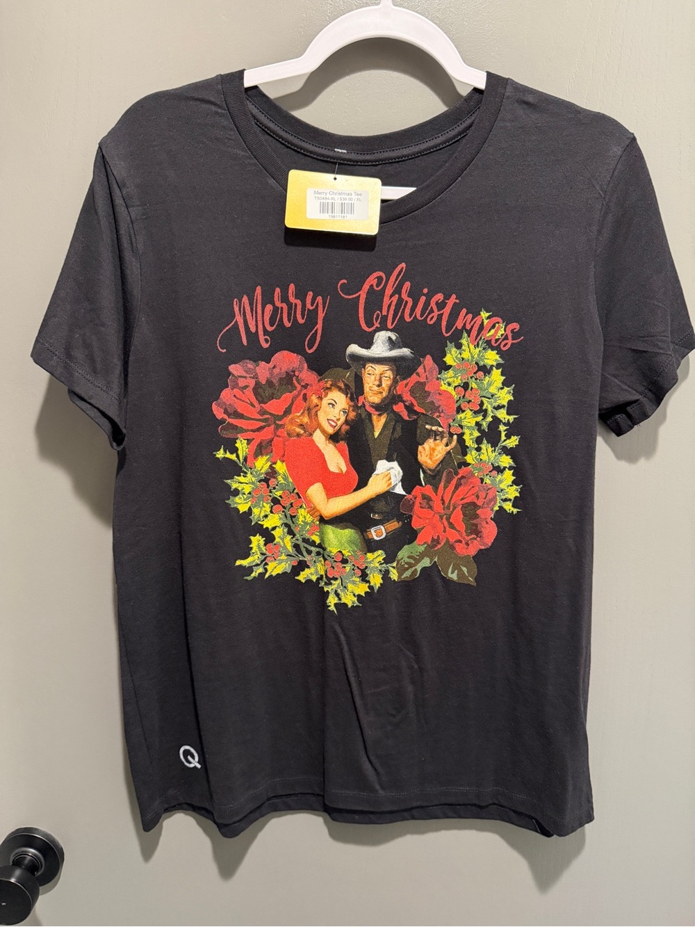 Merry Christmas Graphic Tee - Black with Red & Green Print